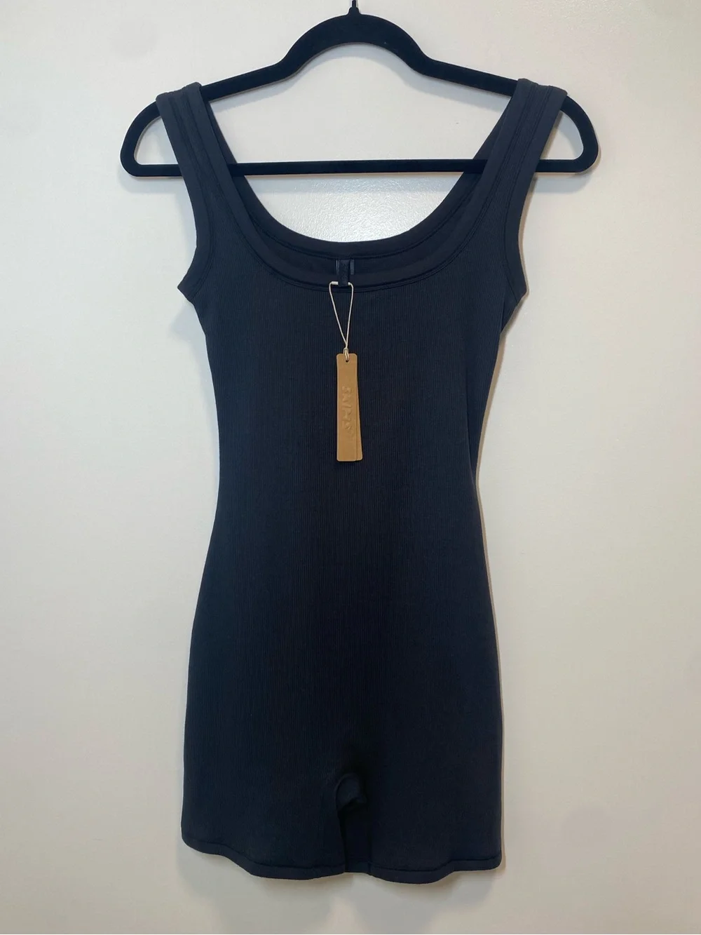 SKIMS Cotton Rib Romper Onesie Black Scoop Neck Sleeveless Size Small S NWT